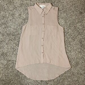 Sans Souci Sleeveless Blouse Womens Medium Pink Hi-Low Button Up Studded